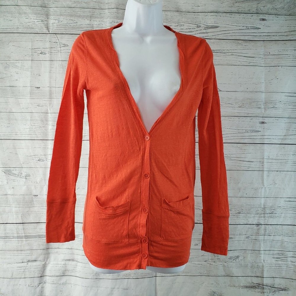 J‎ Crew Womens Cardigan Sz XS Orange Linen Button Front